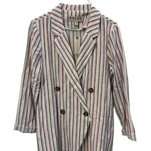 Dolan Left Coast Anthropologie Striped Linen Cotton Blazer White Red Blue S NEW